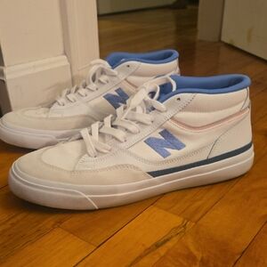 New Balance White and Blue High-Top Sneakers